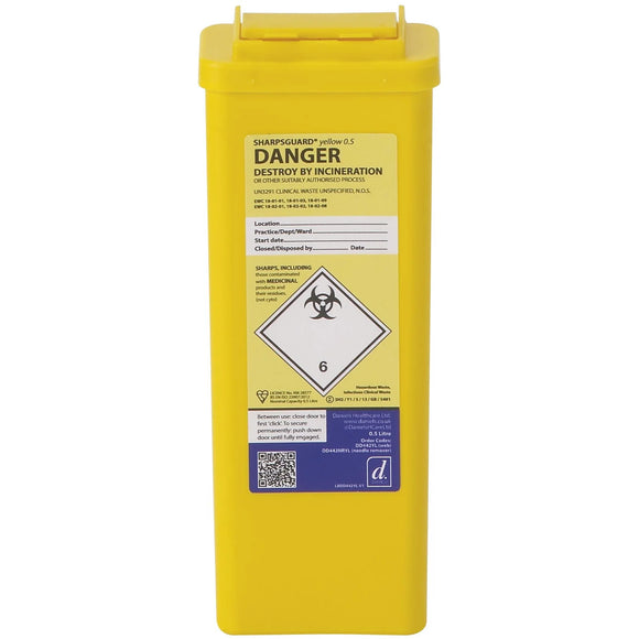 Sharpsguard Yellow Lid Container 0.5 Litre - Web (Ref: DD442YL)