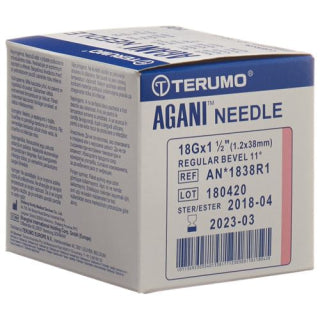 Terumo Agani Hypodermic Needle Pink 18G x 38mm - Box of 100 (Ref: 1838R1)