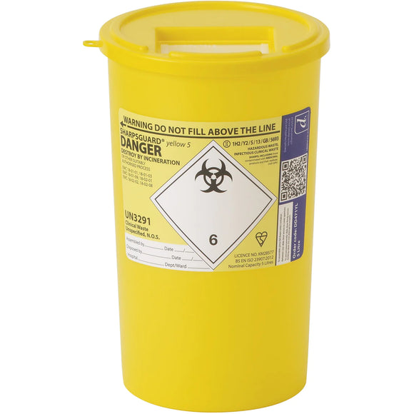 Sharpsguard Yellow Lid Container 5 Litres (Ref: DD471YL)