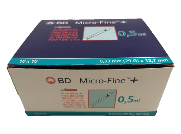 BD Micro-Fine Plus U100 0.5ml Syringe 0.33mm (29G) x 12.7mm - Box of 100 (Ref: 324824)