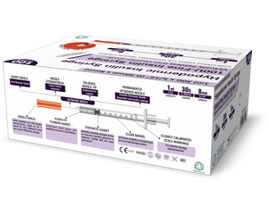 TriOn Pharma Ltd Hypodermic U100 1ml Syringe 0.30mm (30G) x 8mm - Box of 100