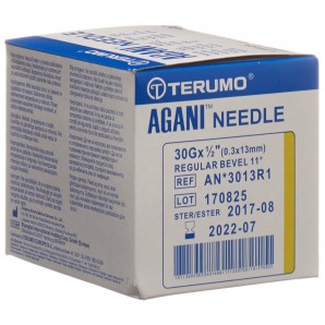 Terumo Agani Hypodermic Needle Yellow 30G x 13mm - Box of 100 (Ref: 3013R1)
