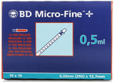 BD Micro-Fine 0.5ml Syringe 0.33mm (29G) x 12.7mm - Box of 100