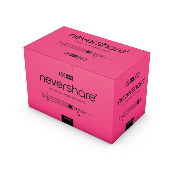 Nevershare Luer Lock Syringe 2ml Pink - Box of 100 (Ref: S246)